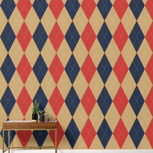 Papier Peint Argyle Classique Kaki, Marine et Rouge de Grange (Couloir)