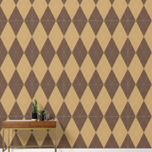 Papier Peint Argyle Classique Marron Chocolat & Kaki