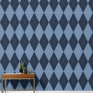 Papier Peint Argyle Classique Navy & Bleu Fumé