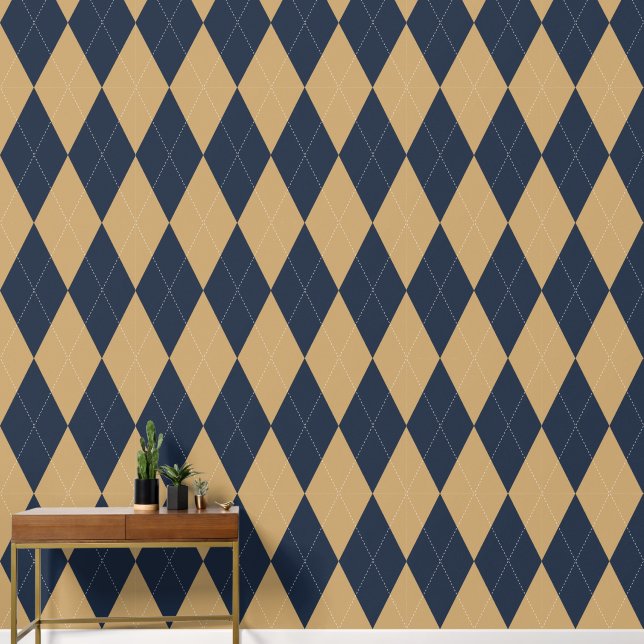 Papier Peint Argyle Classique Prépa Navy et Kaki (Couloir)