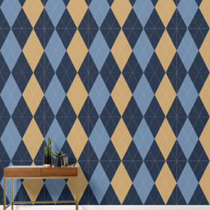 Papier Peint Argyle Classique Prépa Navy, Kaki et Bleu Fumé