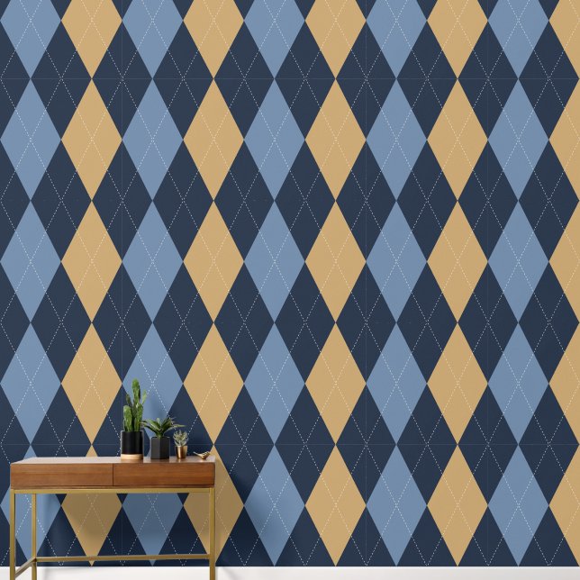 Papier Peint Argyle Classique Prépa Navy, Kaki et Bleu Fumé (Couloir)