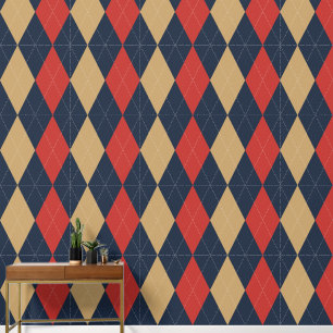 Papier Peint Argyle Classique Prépa Navy, Rouge de Grange & Kak