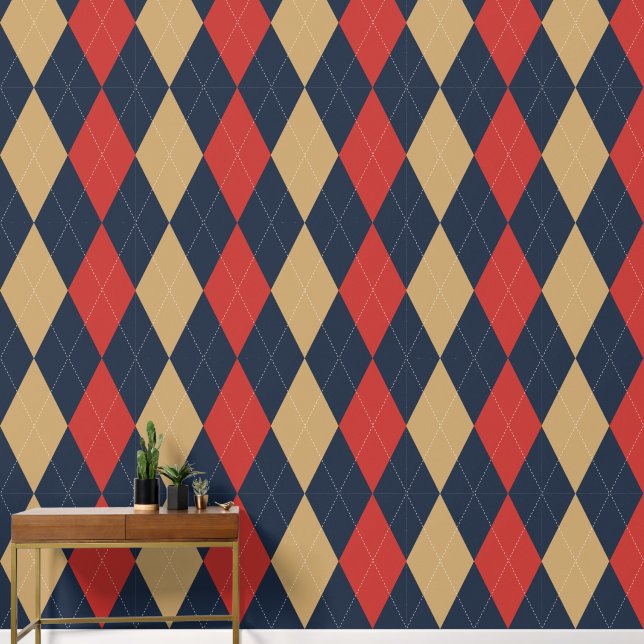 Papier Peint Argyle Classique Prépa Navy, Rouge de Grange & Kak (Couloir)