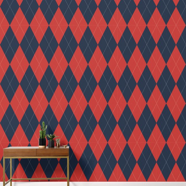 Papier Peint Argyle Classique Prépa Rouge de Grange et Nuit (Couloir)