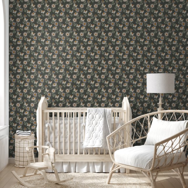 Papier Peint Arrière - plan gris foncé des daises rétro mignonn (Enfants)