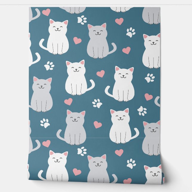 Papier Peint Arrière - plan Motif chats mignons (Déroulement)