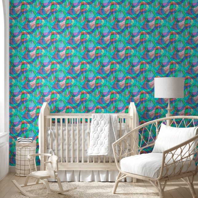 Papier Peint Art Abstrait - Boucles caillouteuses Motif sans co (Enfants)