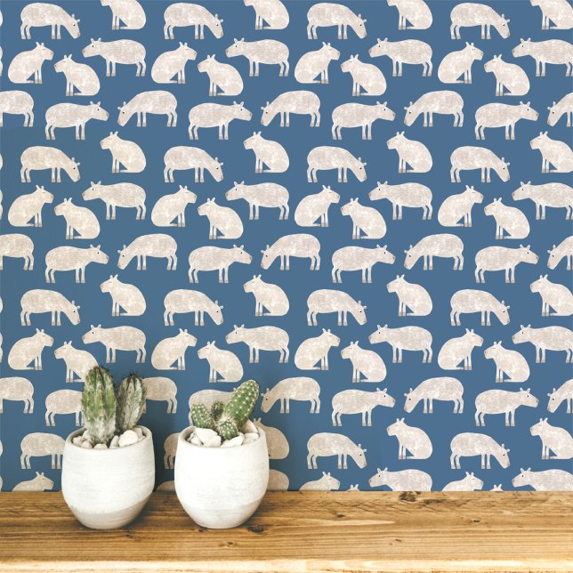 Papier Peint Art de capybara amusant (Fun Capybara teal green animal art wallpaper)