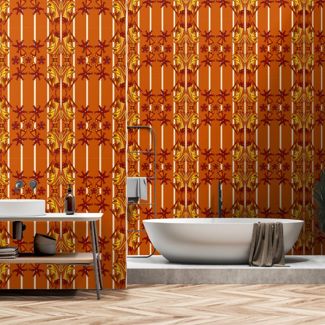 Papier peint Art déco audacieux en orange (Salle de bain)