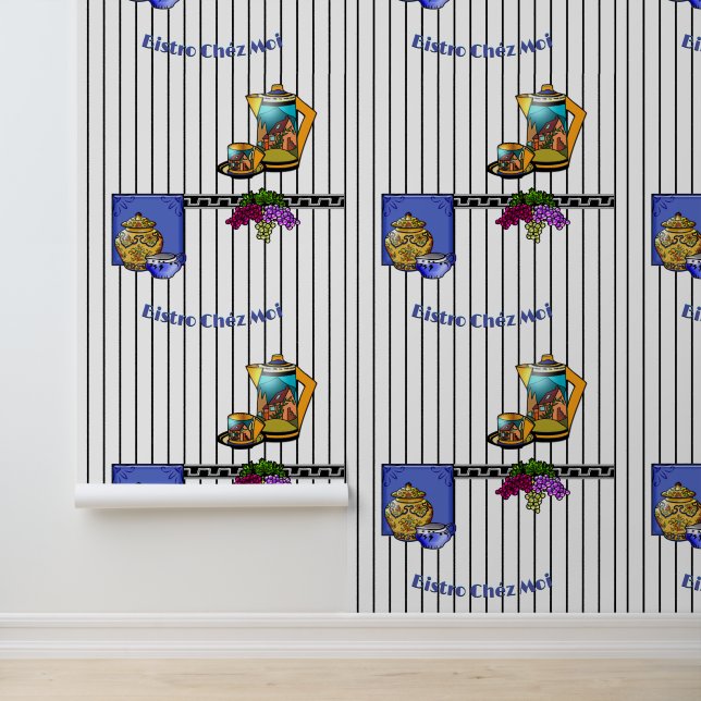 Papier Peint Art Déco Cuisine Bistro Personnalisé (Application)
