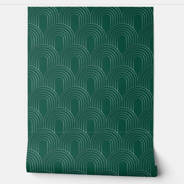 Papier Peint Art Déco Moderne Géométrique Arche Écaillé Vert (Déroulement)