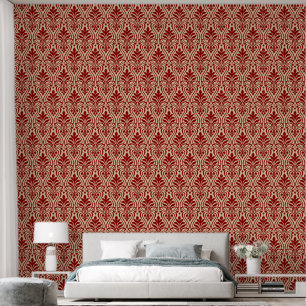 Papier Peint Art Déco Motif 01 - Rouge foncé sur blanc cassé