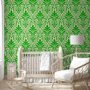 Papier Peint Art Déco Motif 01 - Vert chaux foncé sur blanc cas