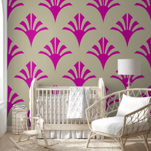 Papier Peint Art Déco Motif 02 - Bold Magenta sur off-White