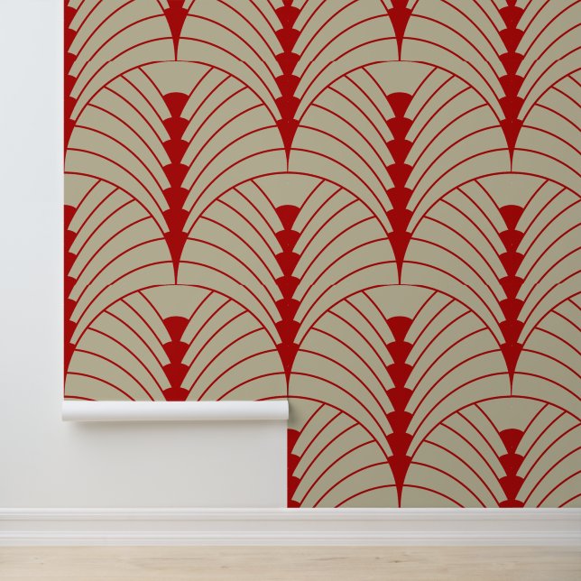 Papier Peint Art Déco Motif 03 - Escher Red sur Off-White (Application)