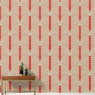 Papier Peint Art Déco Motif 03 - Perse rouge sur blanc cassé