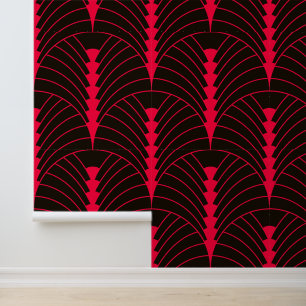 Papier Peint Art Déco Motif 03 - Rouge carmin sur noir