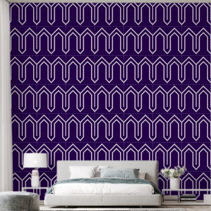 Papier Peint Art Déco Motif 05 - Blanc sur Cadbury Purple