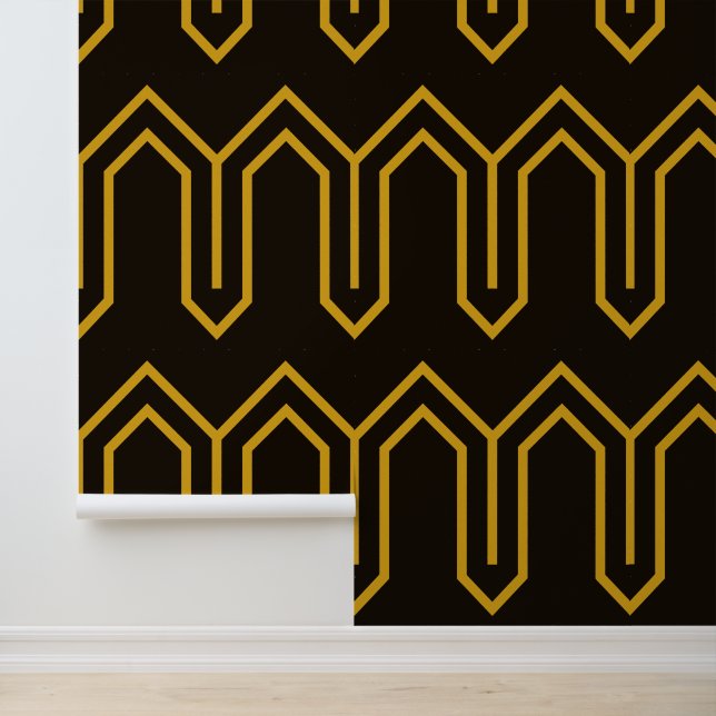 Papier Peint Art Déco Motif 05 - Déco Gold 2 sur Noir (Application)