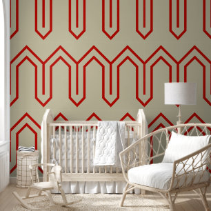 Papier Peint Art Déco Motif 05 - Milano Red sur Off-White