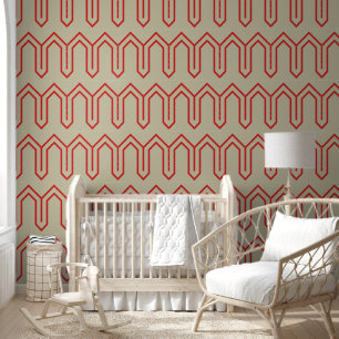 Papier Peint Art Déco Motif 05 - Perse rouge sur blanc cassé