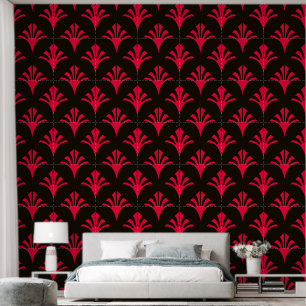Papier Peint Art Déco Motif 2002 - Rouge carmin sur noir