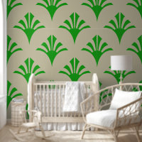 Art Déco Motif 2002 - Vert forêt sur blanc cassé