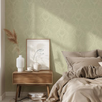 Art Déco Plumes florales Motif Vert Sage doux