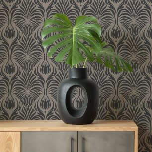 Papier Peint Art Déco Plumes florales Taupe & Charbon