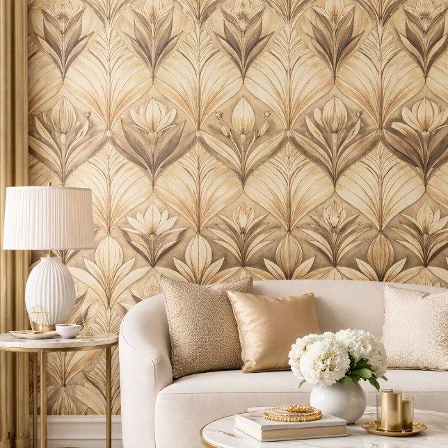 Papier Peint Art Deco Tulip Gold Sepia Pattern (Créateur téléchargé)