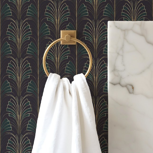 Papier Peint Art Déco Vert Émeraude Et Noir  (Créateur téléchargé)