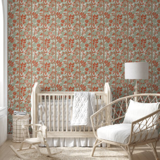 Papier Peint Art floral poétique corail sage botanique élégant