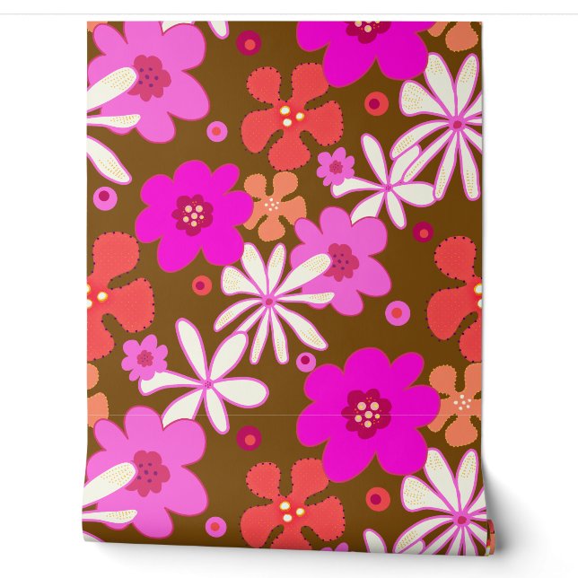 Papier Peint Art floral rose sans couture sur marron (Déroulement)