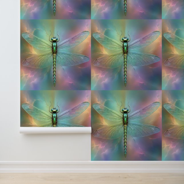 Papier Peint Art fractal de libellule arc-en-ciel pastel, (Application)