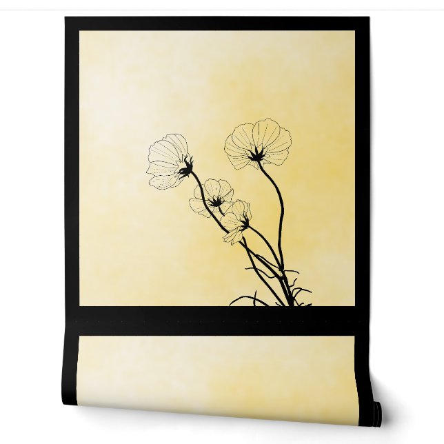 Papier Peint art linéaire floral d'orchidée sur jaune (Déroulement)