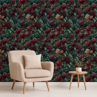 Papier Peint Art Nouveau Rose Teal Gold Maximalist Wallpaper