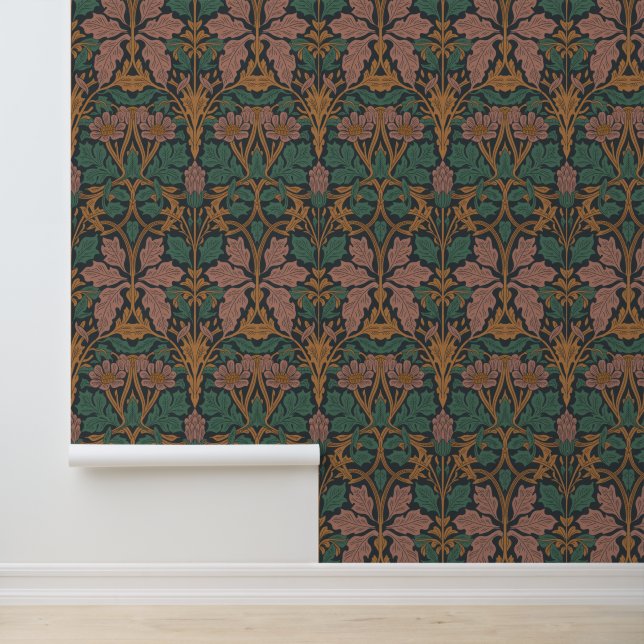 Papier Peint Art Nouveau Teinte Chaude Florale (Application)