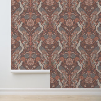 Papier Peint Art Nouveau Ton Chaud Paon