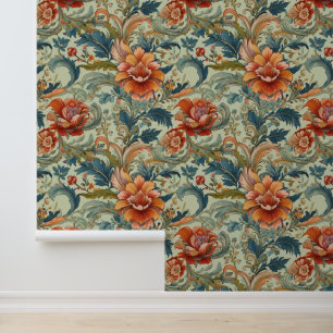 Papier Peint Artisan victorien Rouge Orange Grand Floral