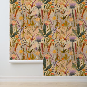 Papier Peint Arts et artisanat fleur sauvage et chardon écossai