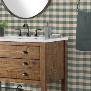 Papier Peint Aspect Lin brut Buffalo Check Carreaux Bleu et Bru