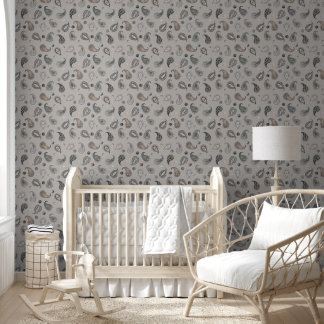 Papier Peint Astro Paisley & Yin Yang Points Gris Bleu Beige