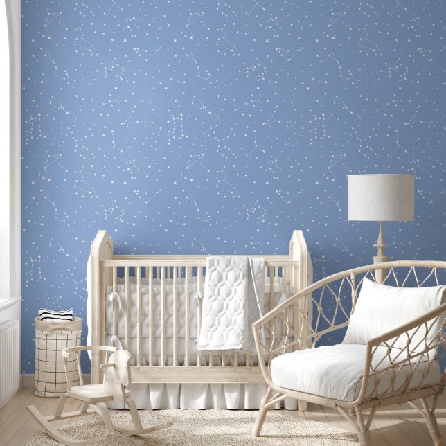 Papier Peint Astrologie Pastel Bleu Étoiles Constellation  (Enfants)