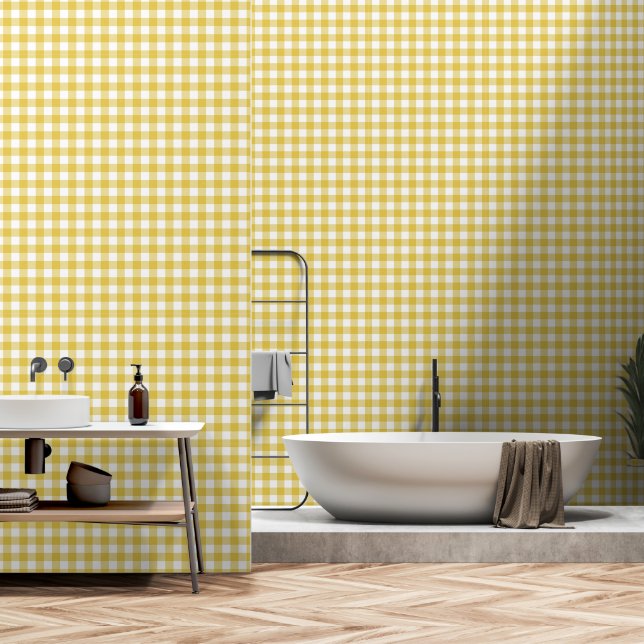 Papier Peint Attractive Yellow Check Buffalo Plaid (Salle de bain)