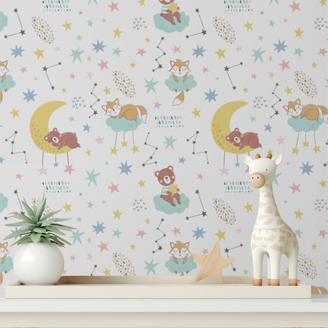 Papier Peint Autocollant pour Nurserie Pastel Fox  (Créateur téléchargé)