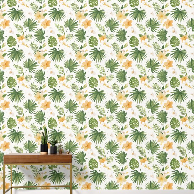 papier peint aux fleurs tropicales de couleur clai (Couloir)