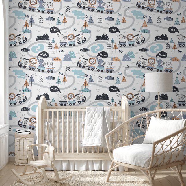 Papier Peint Aventure du train animal (Enfants)