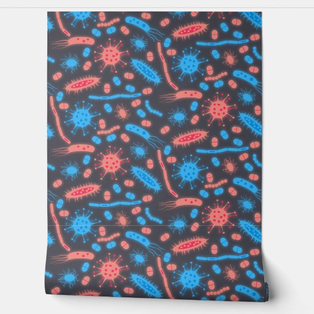 Papier Peint Bactérie lumineuse Microorganisme rose bleu (Déroulement)