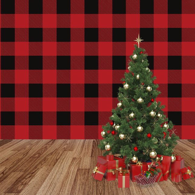 Papier Peint Baguette et écorce de bison rouge et noir (Red Black Buffalo Plaid)